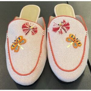 Talbots Womens 9.5 Orange Ryan Butterfly Embroidered Beaded Dragonfly Mules‎